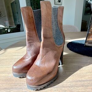 Brunello Cucinelli Cognac Heeled Boots with Chunky Sole